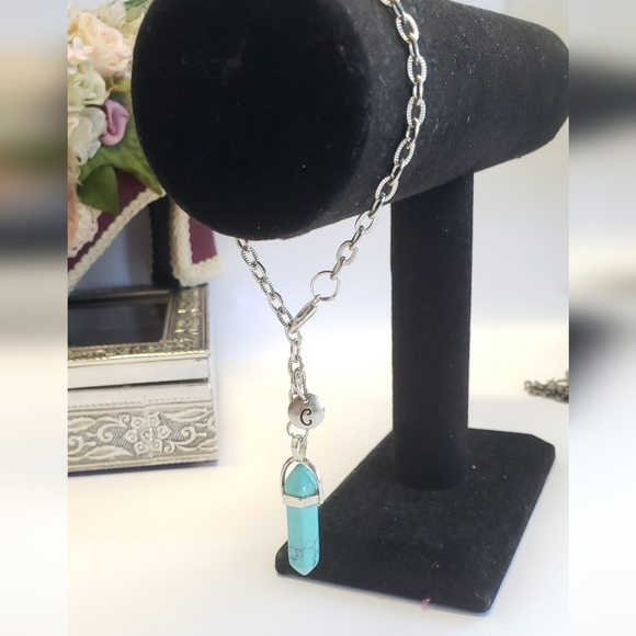 Handmade Turquoise Stone & Initial Letter Charm Car Mirror Protection Charm - Picture 6 of 7